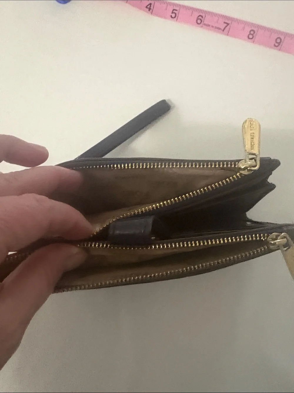 Michael Kors Navy Leather Wristlet with Gold Logo